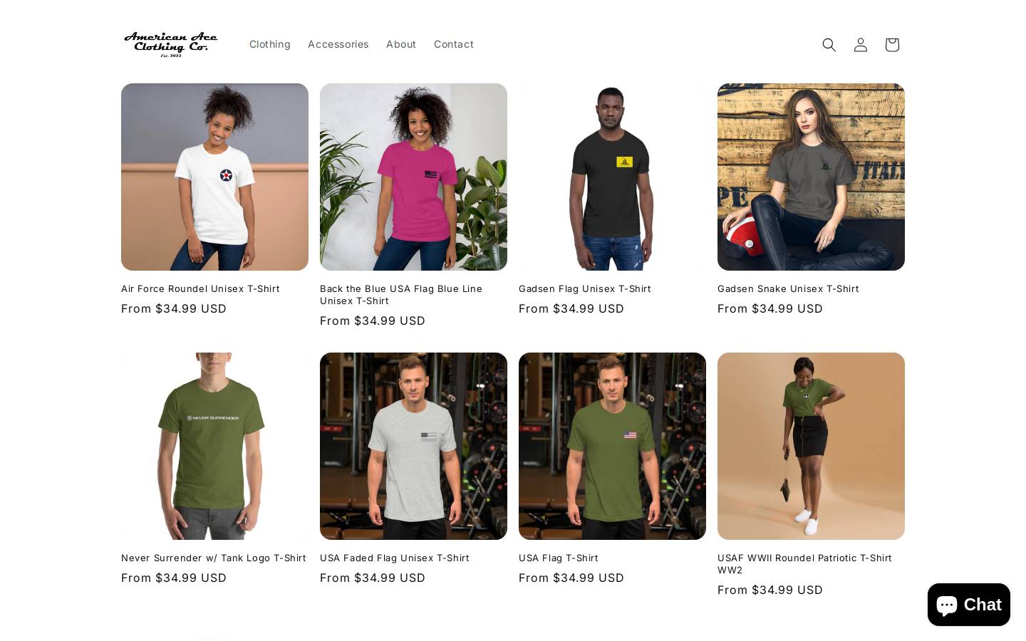 americanaceclothing.com homepage screenshot