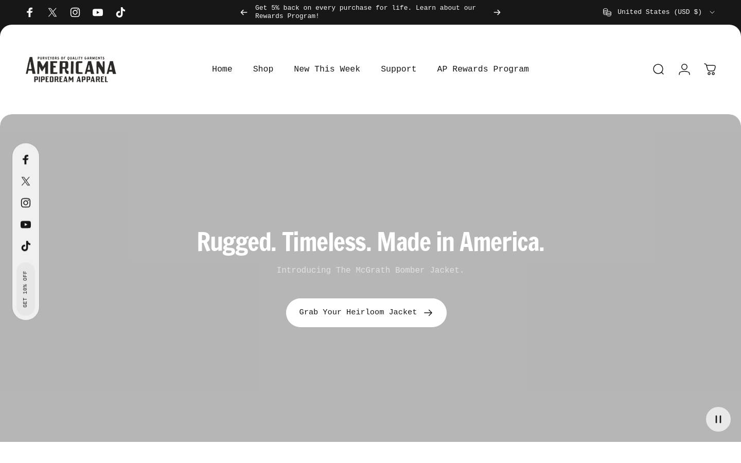 americanapipedream.com homepage screenshot