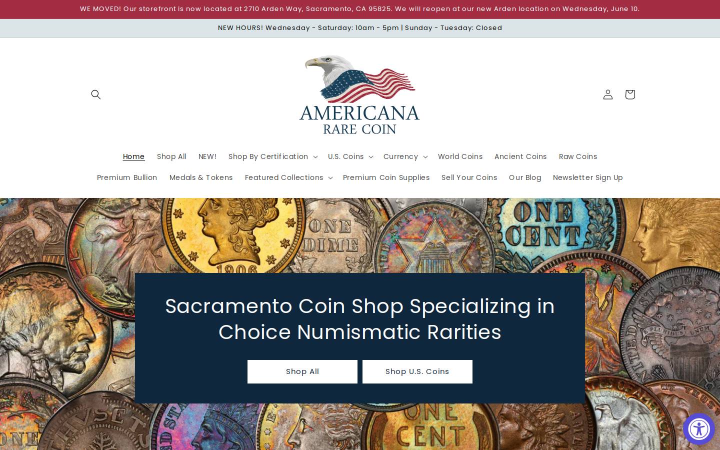 americanararecoin.com homepage screenshot