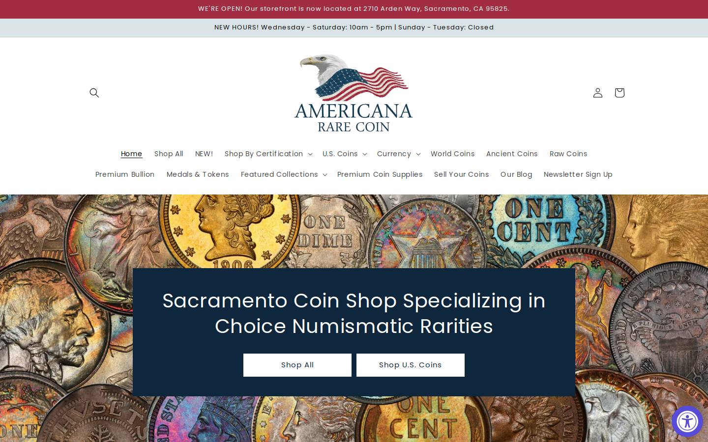 americanararecoin.net homepage screenshot