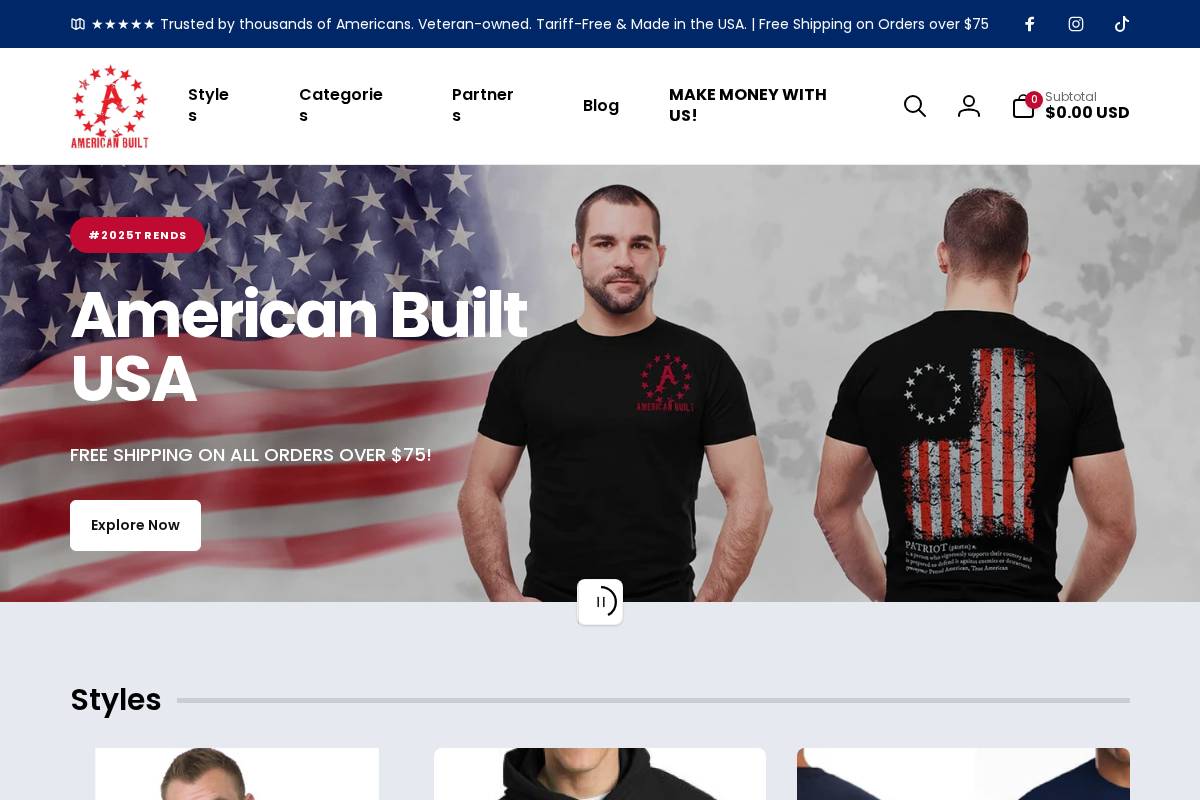 Americanbuiltusa homepage screenshot