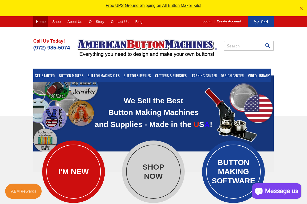 American Button Machines homepage screenshot