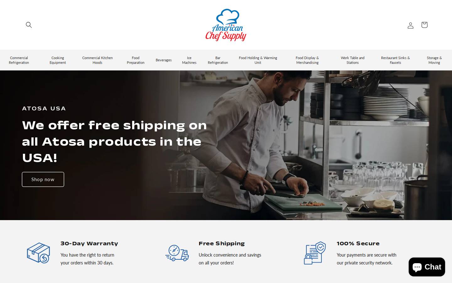 americanchefsupply.com homepage screenshot