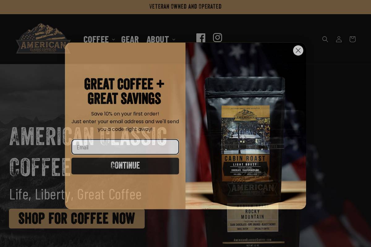 americanclassiccoffee.com homepage screenshot