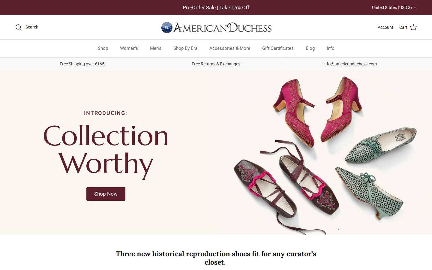 American Duchess homepage screenshot