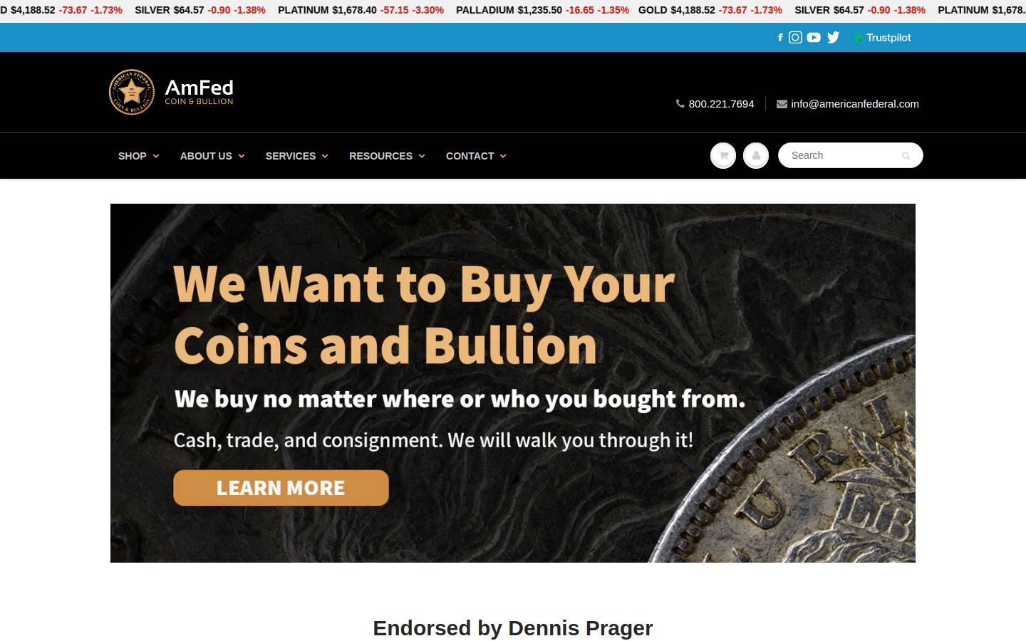 American Federal Coin & Bullion homepage screenshot