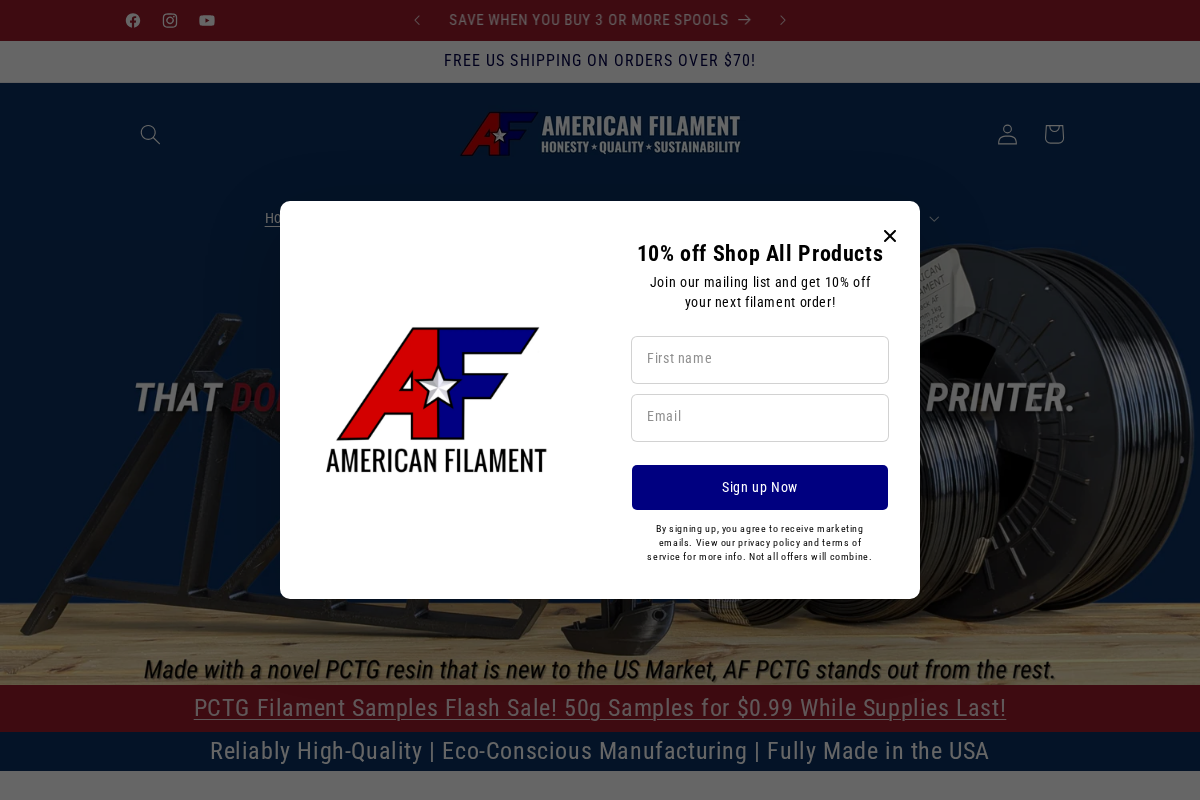 American Filament homepage screenshot