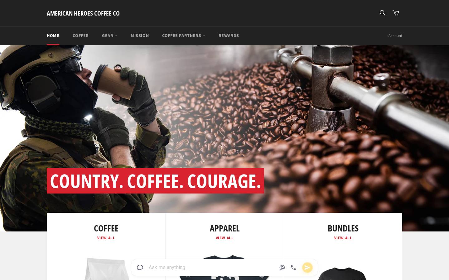 Americanheroescoffee homepage screenshot
