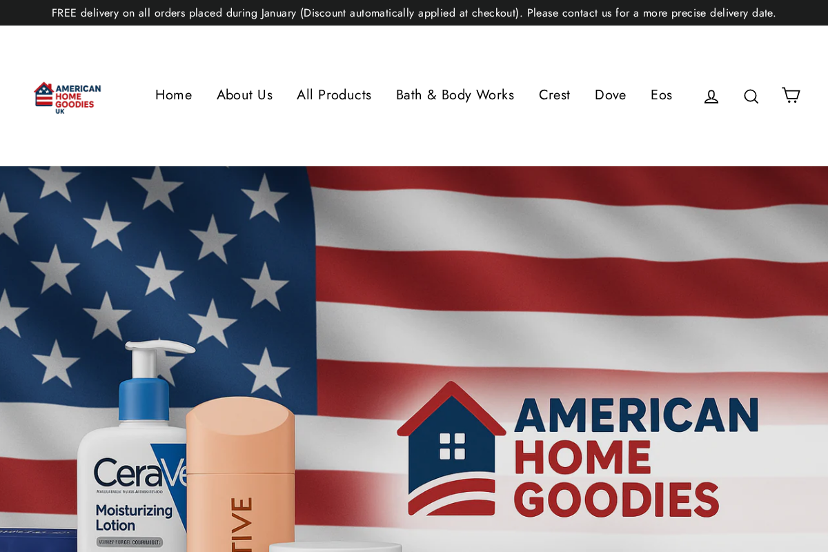 americanhomegoodiesuk.com homepage screenshot