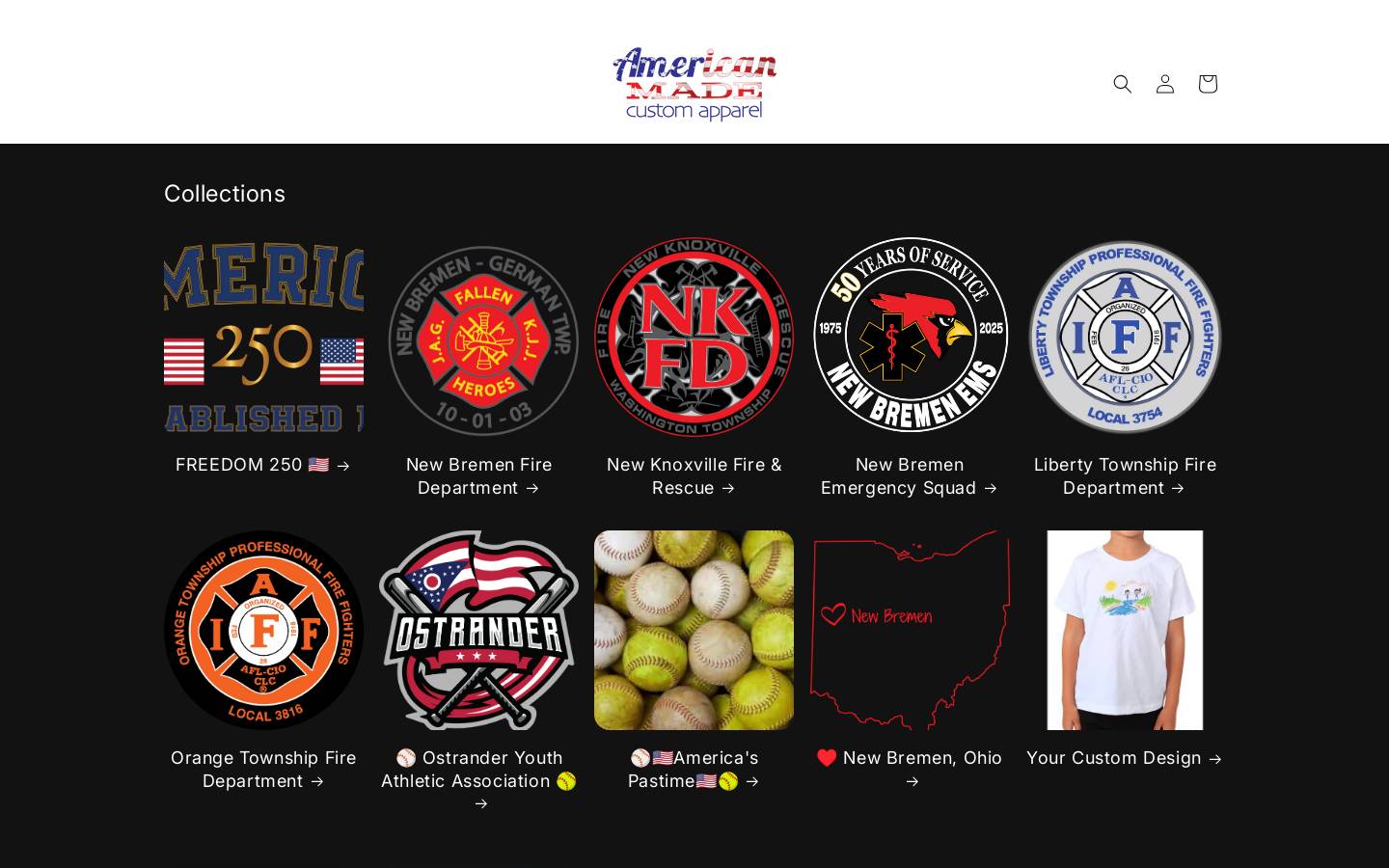 americanmadecustomapparel.com homepage screenshot