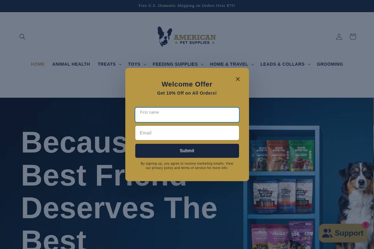 americanpetsupplies.com homepage screenshot