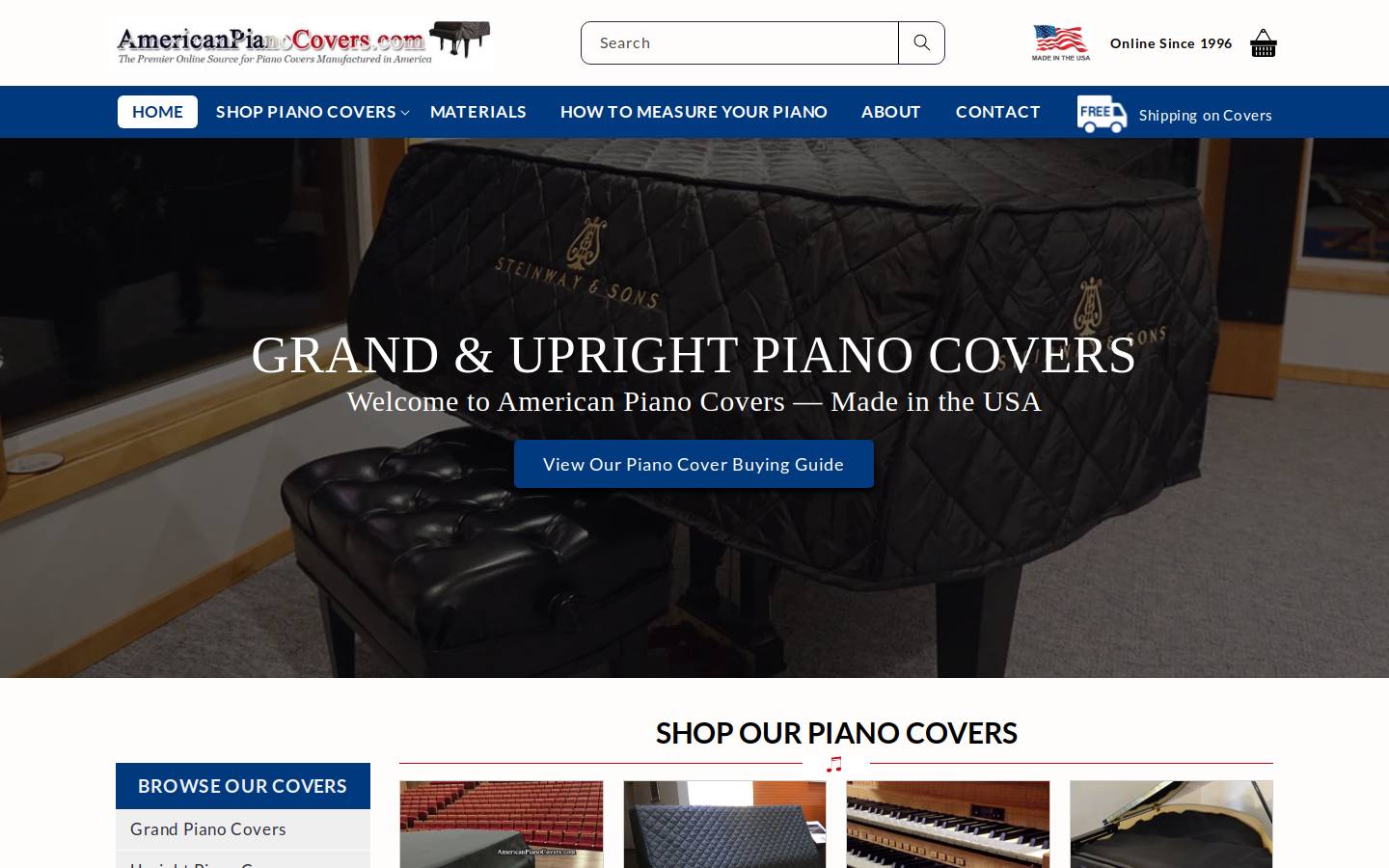 americanpianocovers.com homepage screenshot