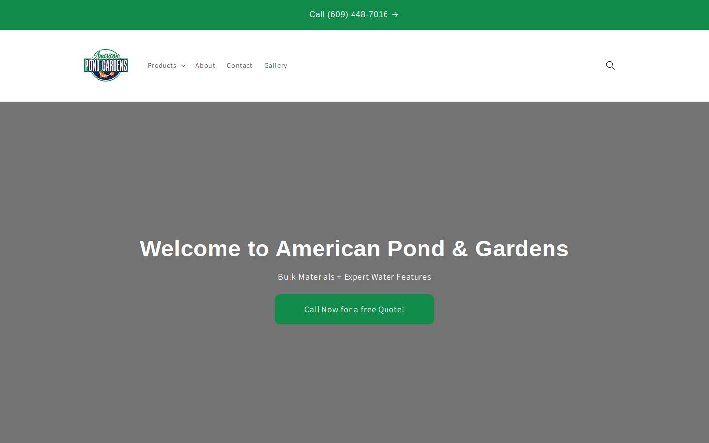 americanpondandgardens.com homepage screenshot