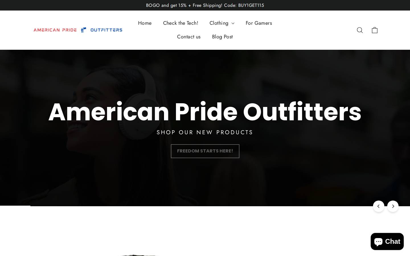 americanprideoutfitters.com homepage screenshot