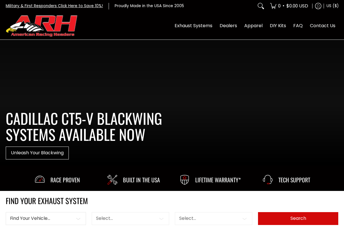 American Racing Headers homepage screenshot