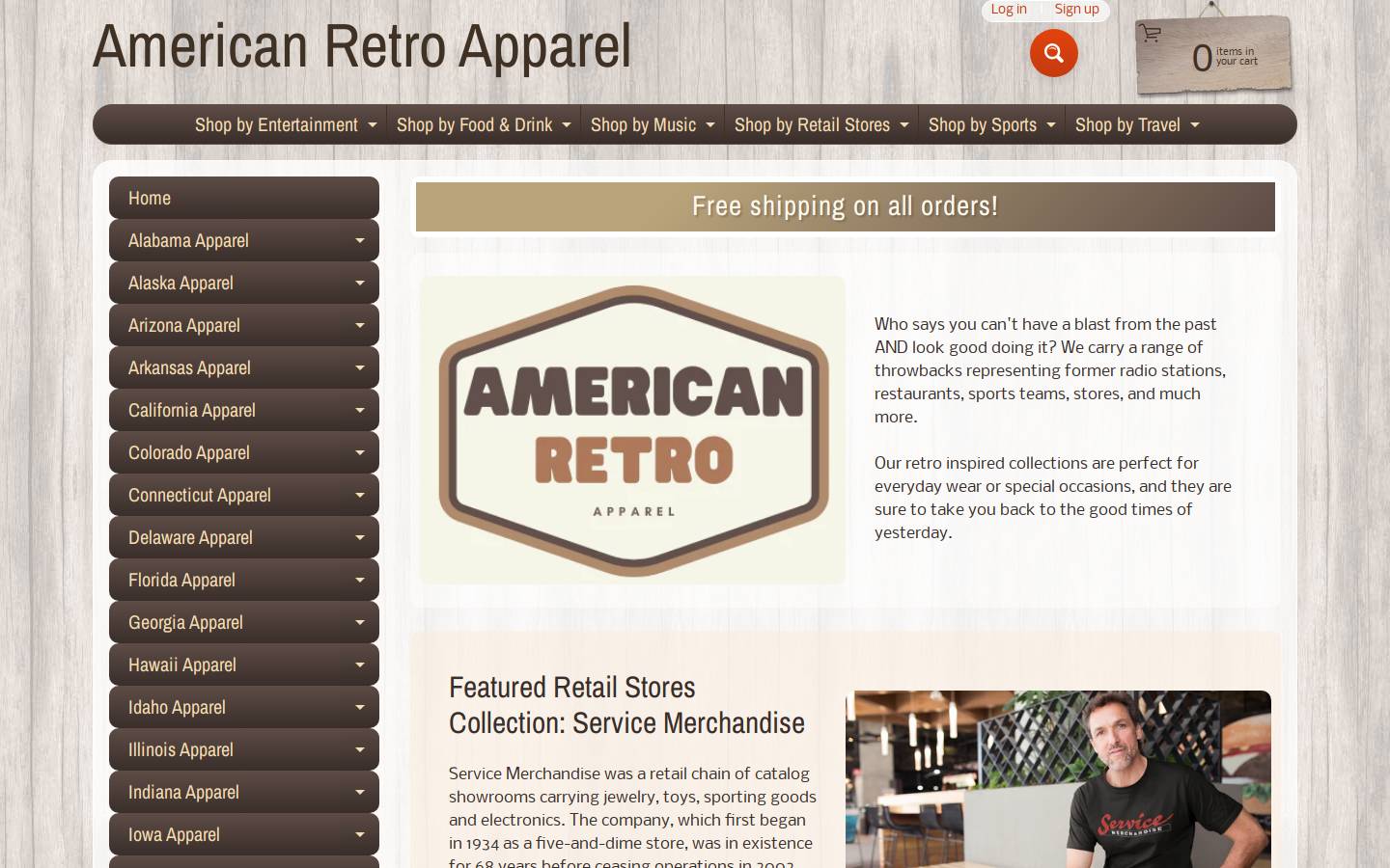 americanretroapparel.com homepage screenshot