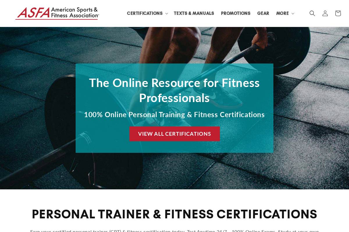 ASFA - American Sports & Fitness Association homepage screenshot