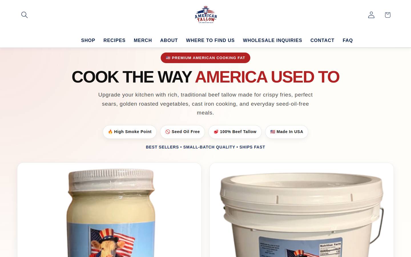 americantallow.com homepage screenshot