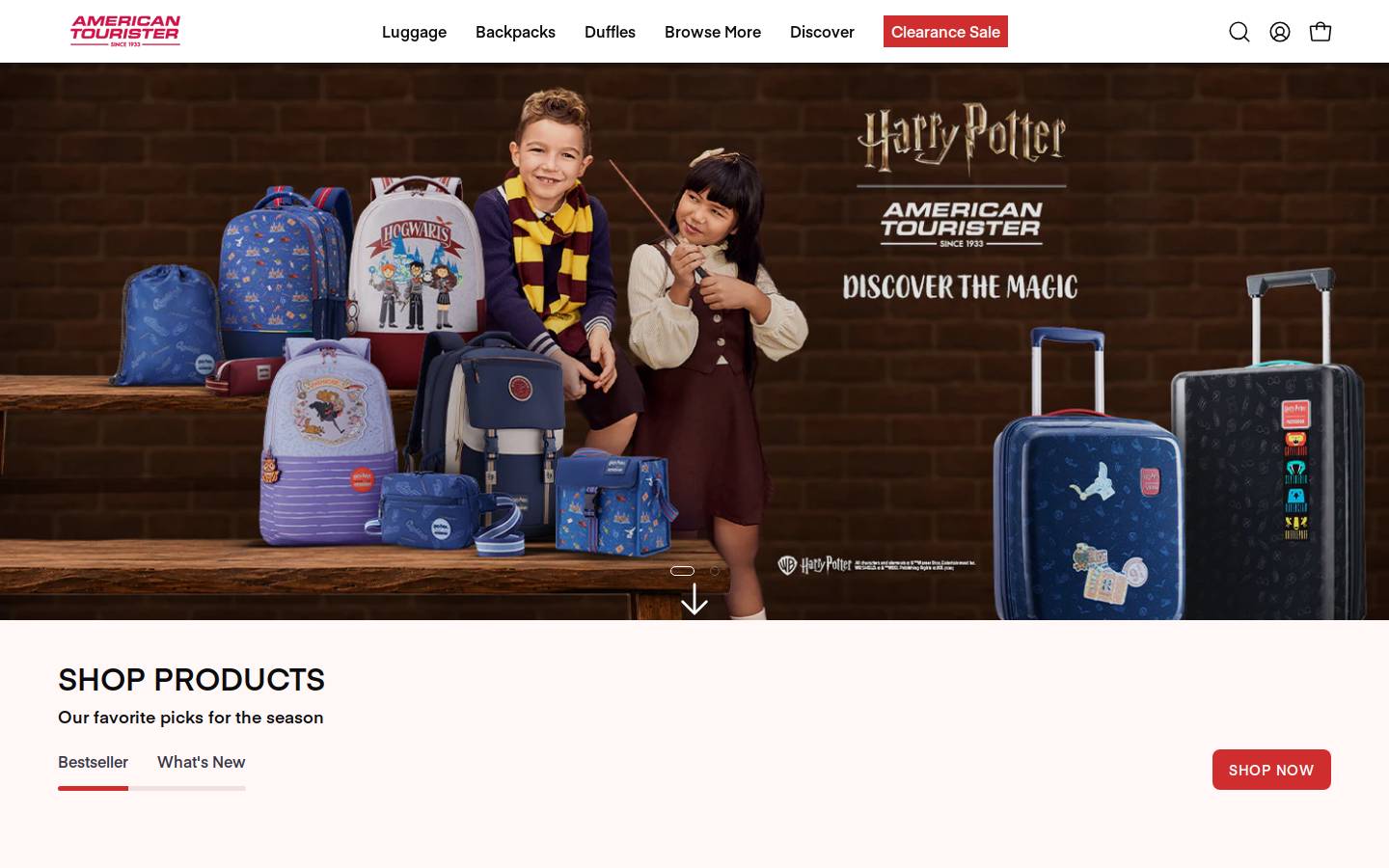 American Tourister homepage screenshot
