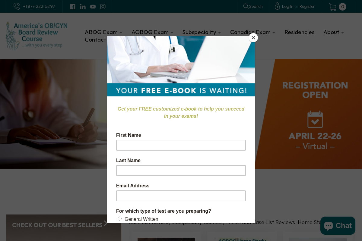 America's OB/GYN Board Review Course homepage screenshot