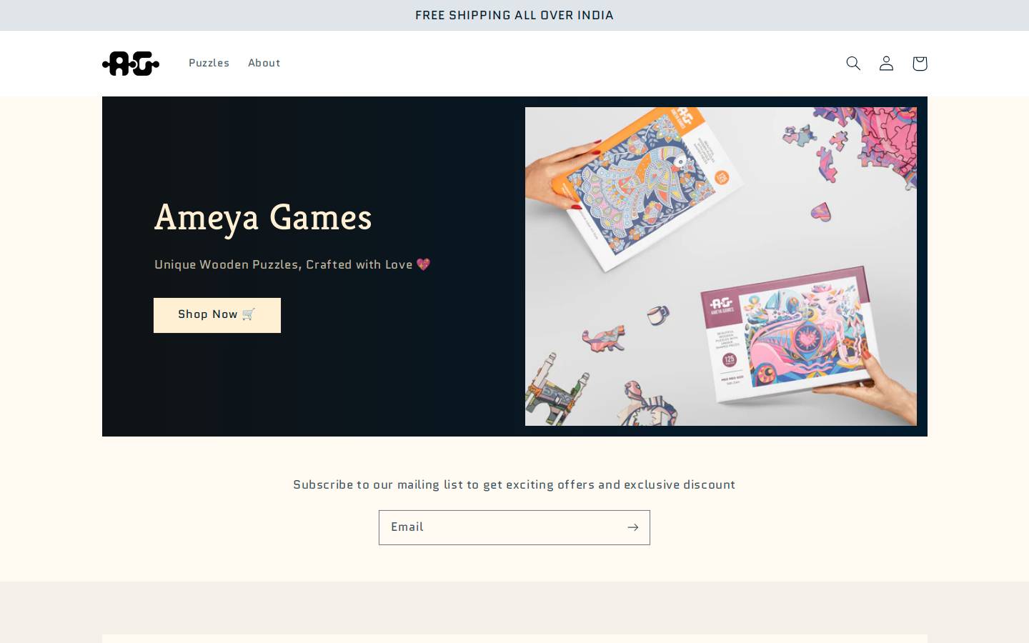 ameyagames.com homepage screenshot
