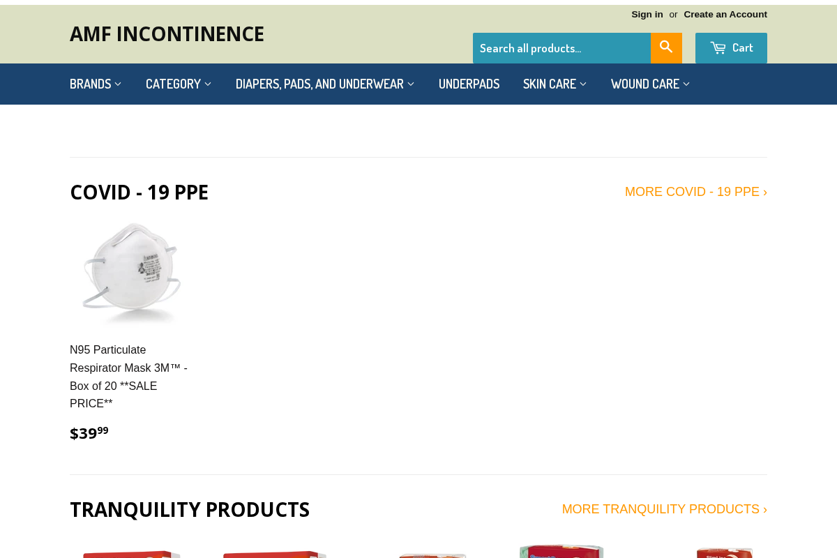 amfincontinence.com homepage screenshot