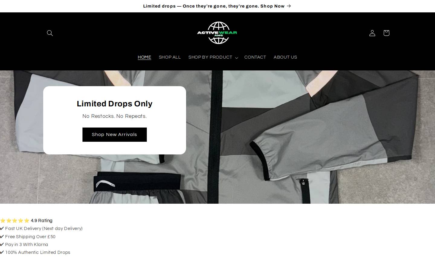 amg-activewear.com homepage screenshot