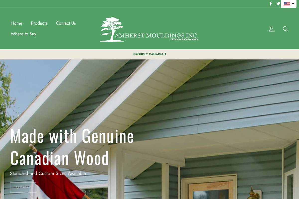 amherstmouldings.com homepage screenshot