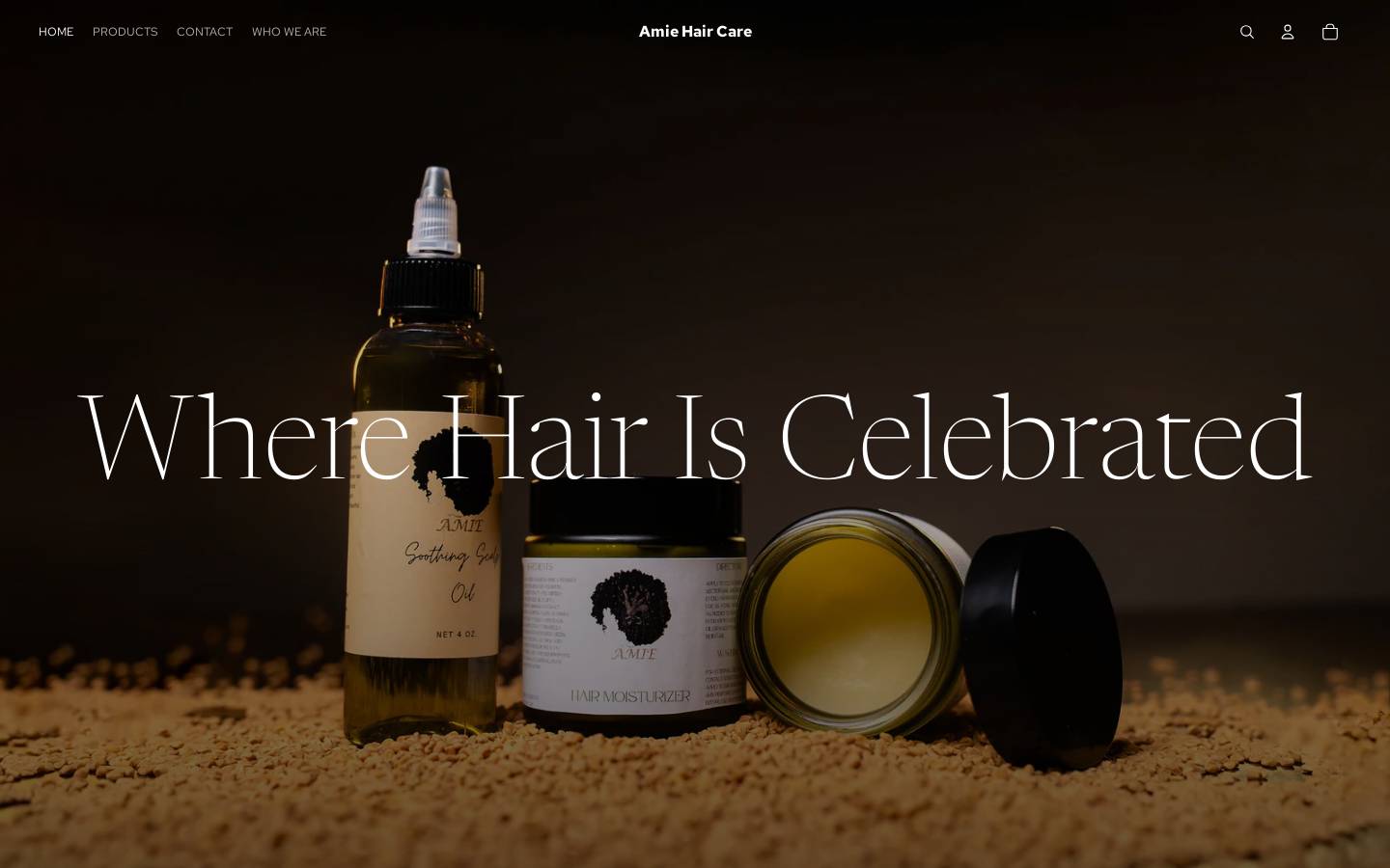 amiehaircare.com homepage screenshot