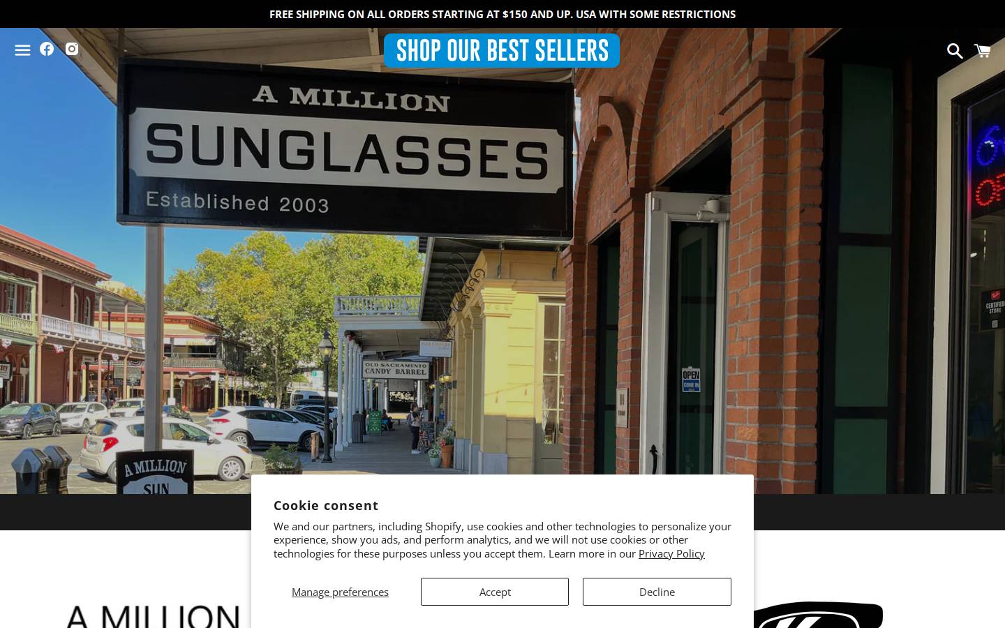 amillionsunglasses.com homepage screenshot