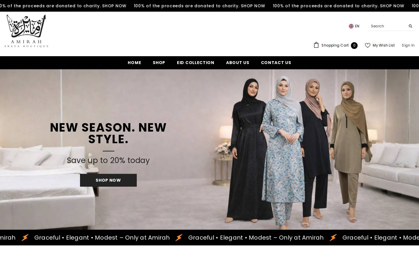 amirahboutique.com homepage screenshot
