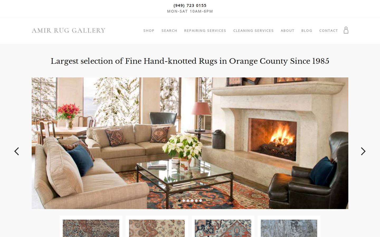 Amir Rugs homepage screenshot