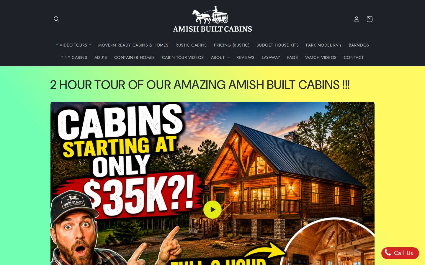 amishbuiltcabins.com homepage screenshot