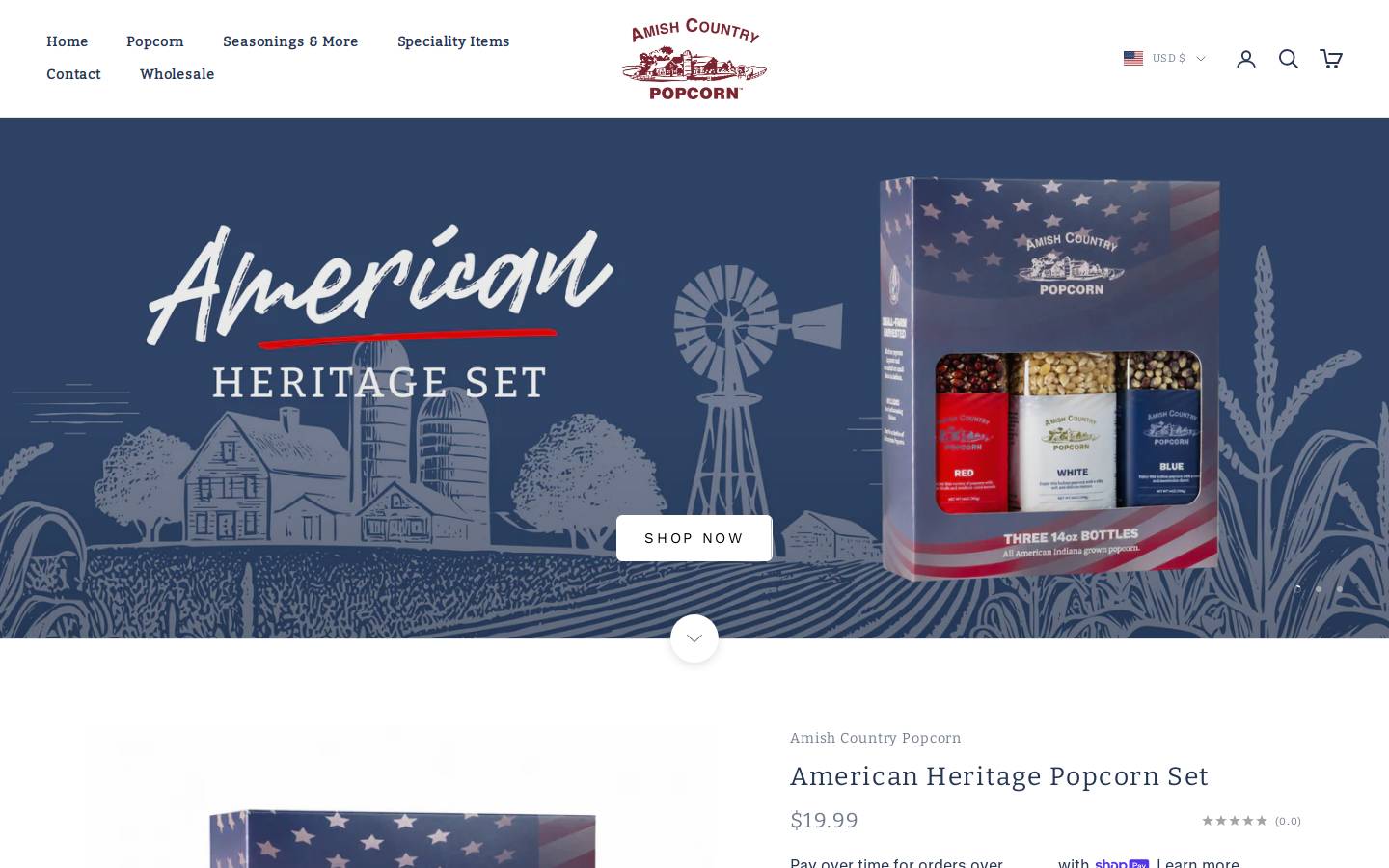 Amish Country Popcorn homepage screenshot