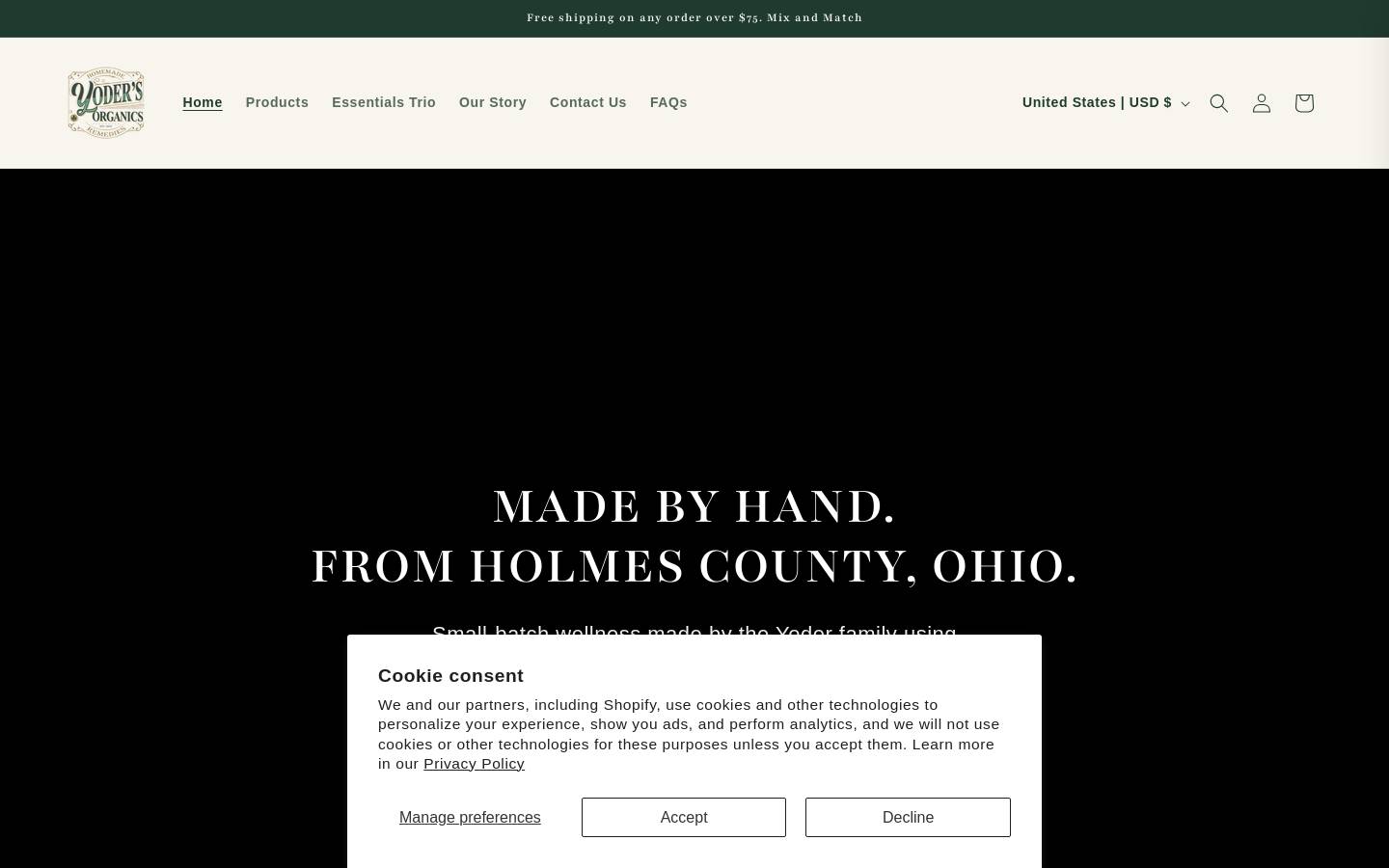 Amish Reserve homepage screenshot