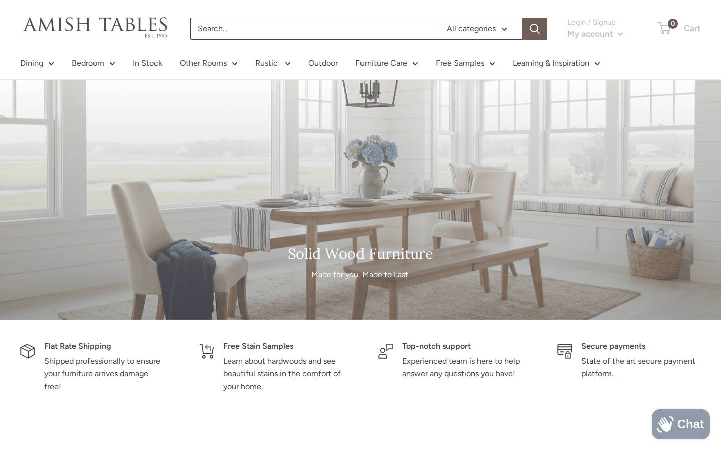 Amish Tables homepage screenshot