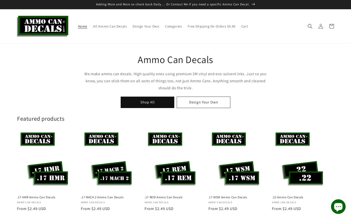 ammocandecals.com homepage screenshot