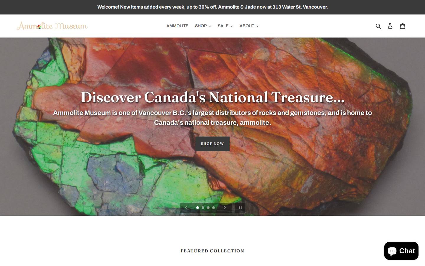 ammolitemuseum.com homepage screenshot