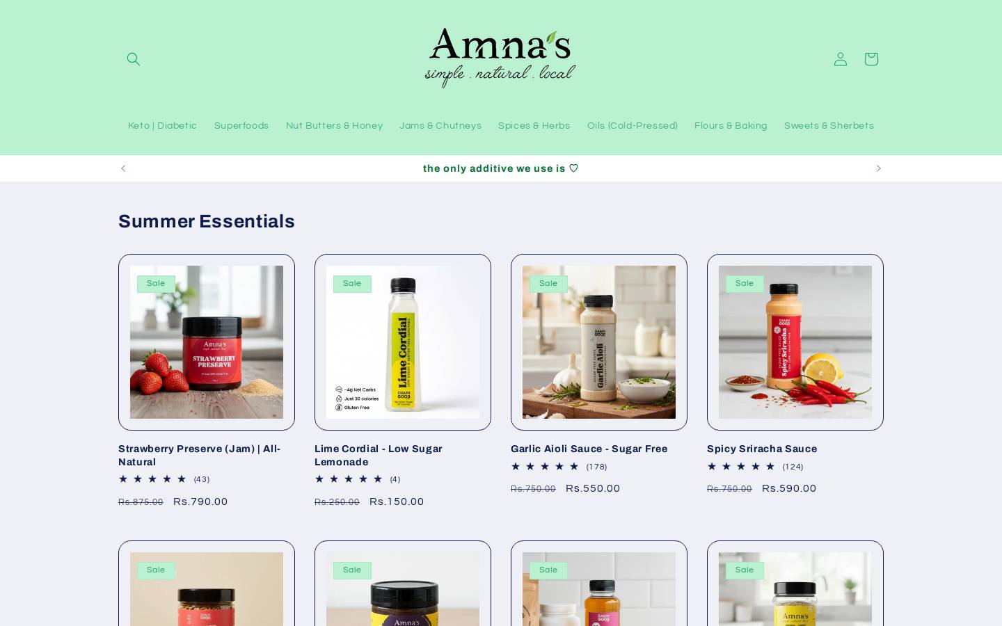 amnasorganics.com homepage screenshot