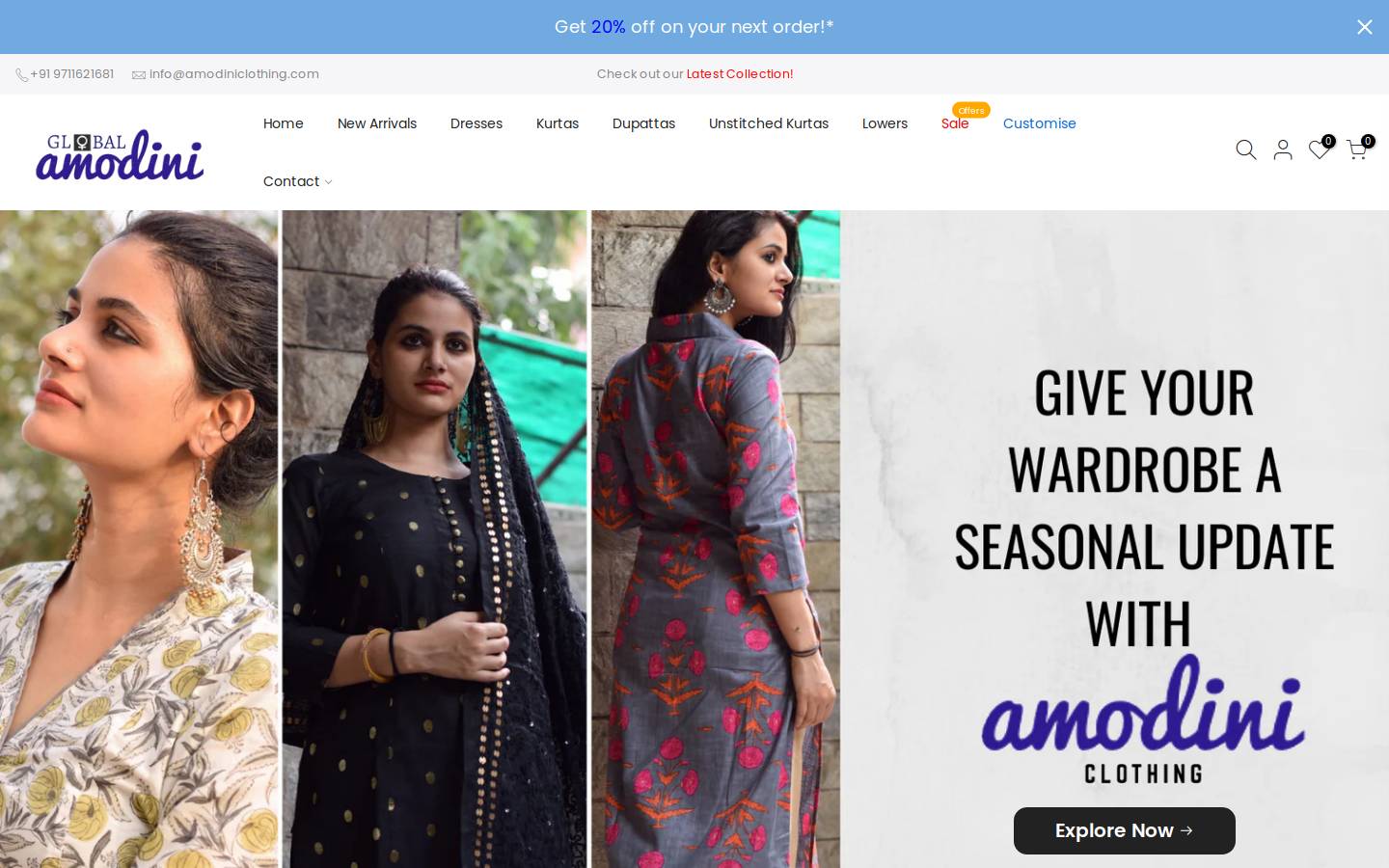 amodiniclothing.com homepage screenshot