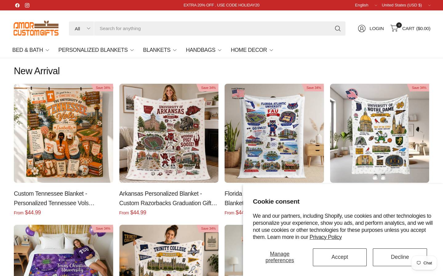 amorcustomgifts.com homepage screenshot