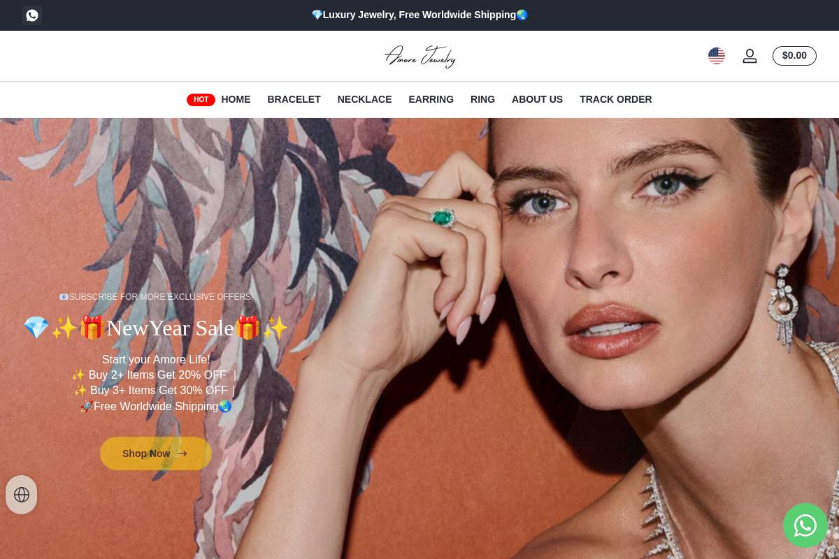 Amore Jewelry homepage screenshot