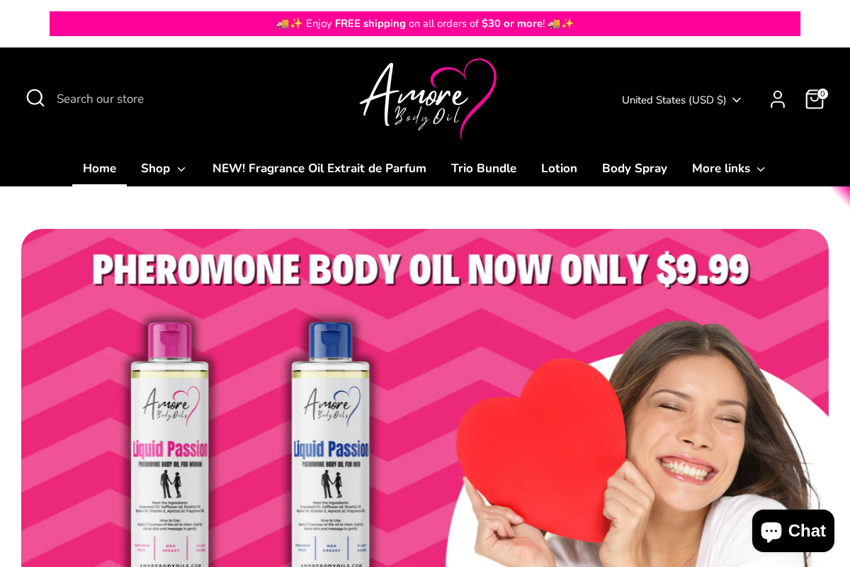 Amorebodyoils homepage screenshot