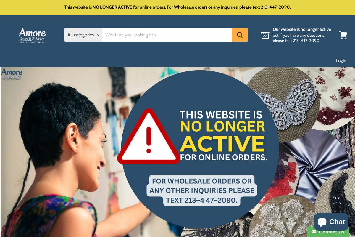 amorefabrics.com homepage screenshot