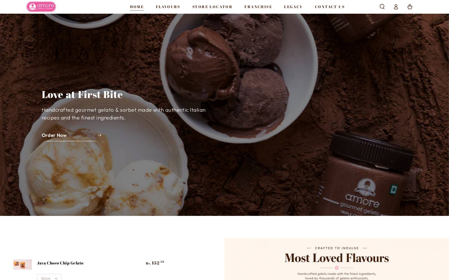 amoregelato.com homepage screenshot