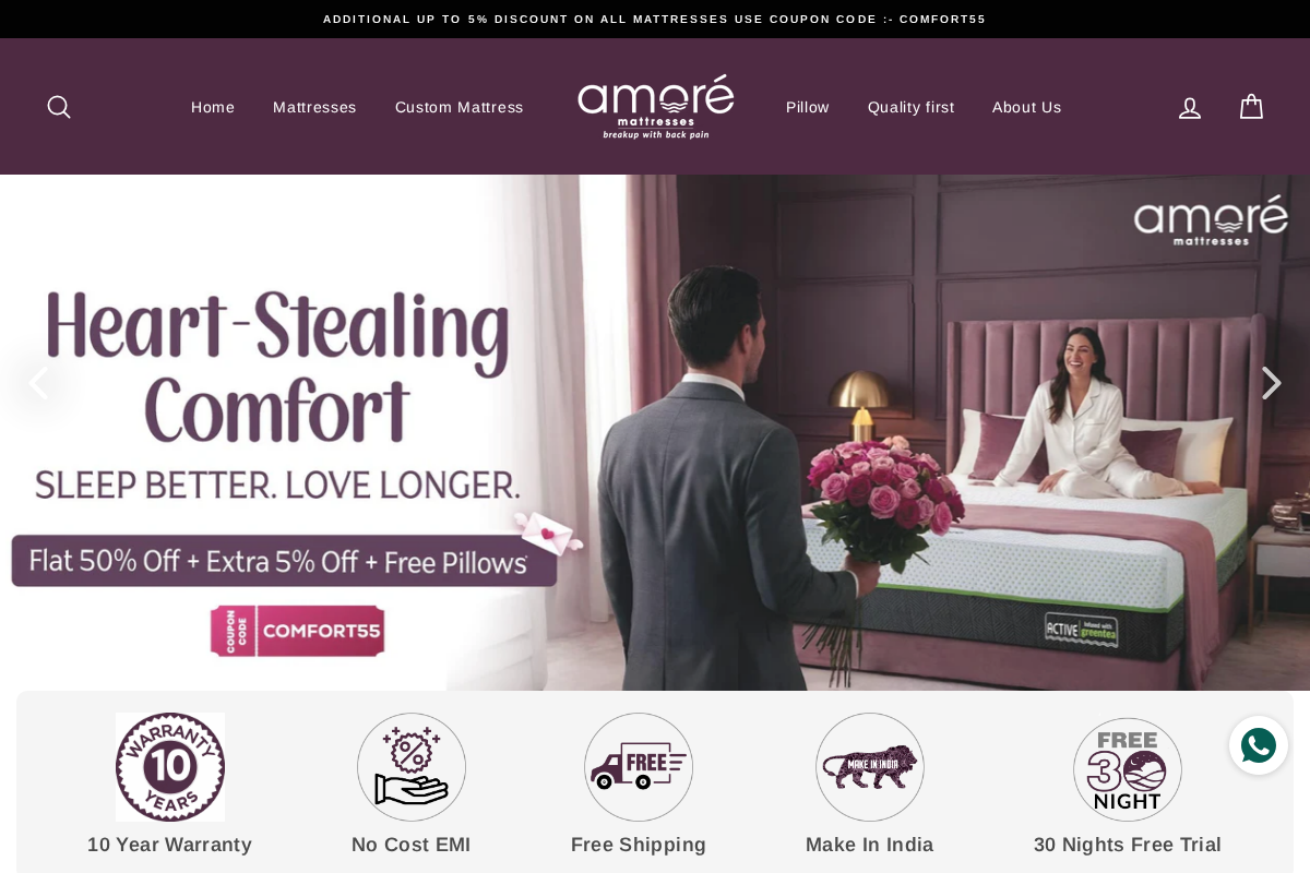 Amore Mattress homepage screenshot