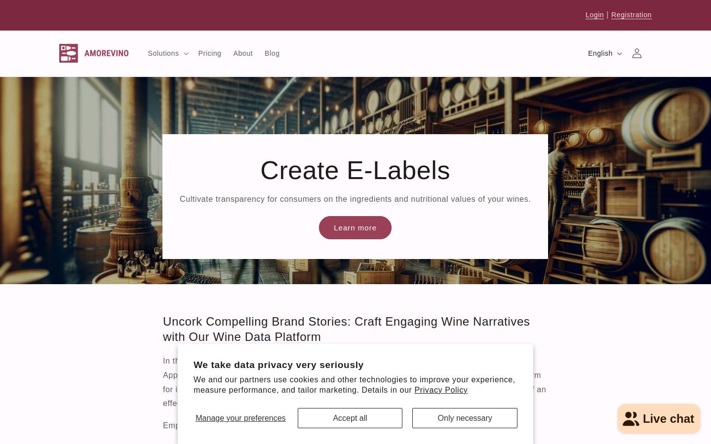 AMOREVINO homepage screenshot