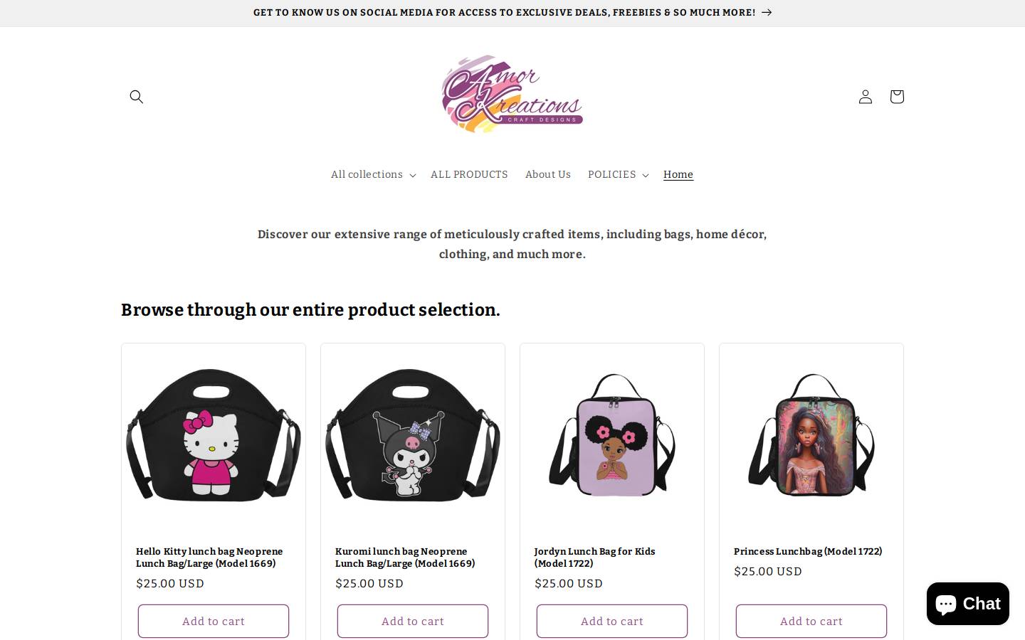 amorkreations.com homepage screenshot