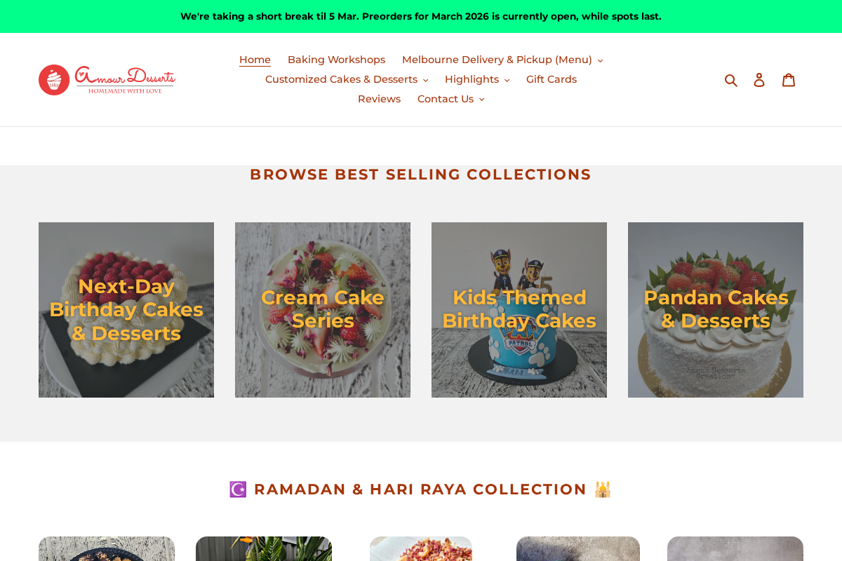 amourdesserts.com.au homepage screenshot