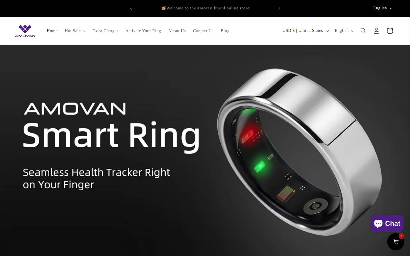 amovanrings.com homepage screenshot